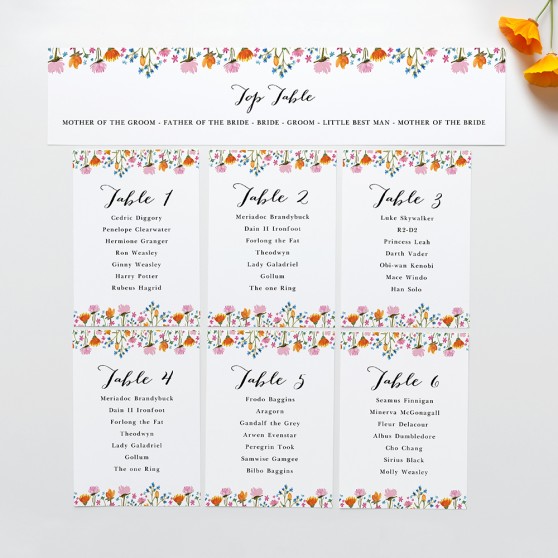 'Wild Floral' Table Plan Card Sample