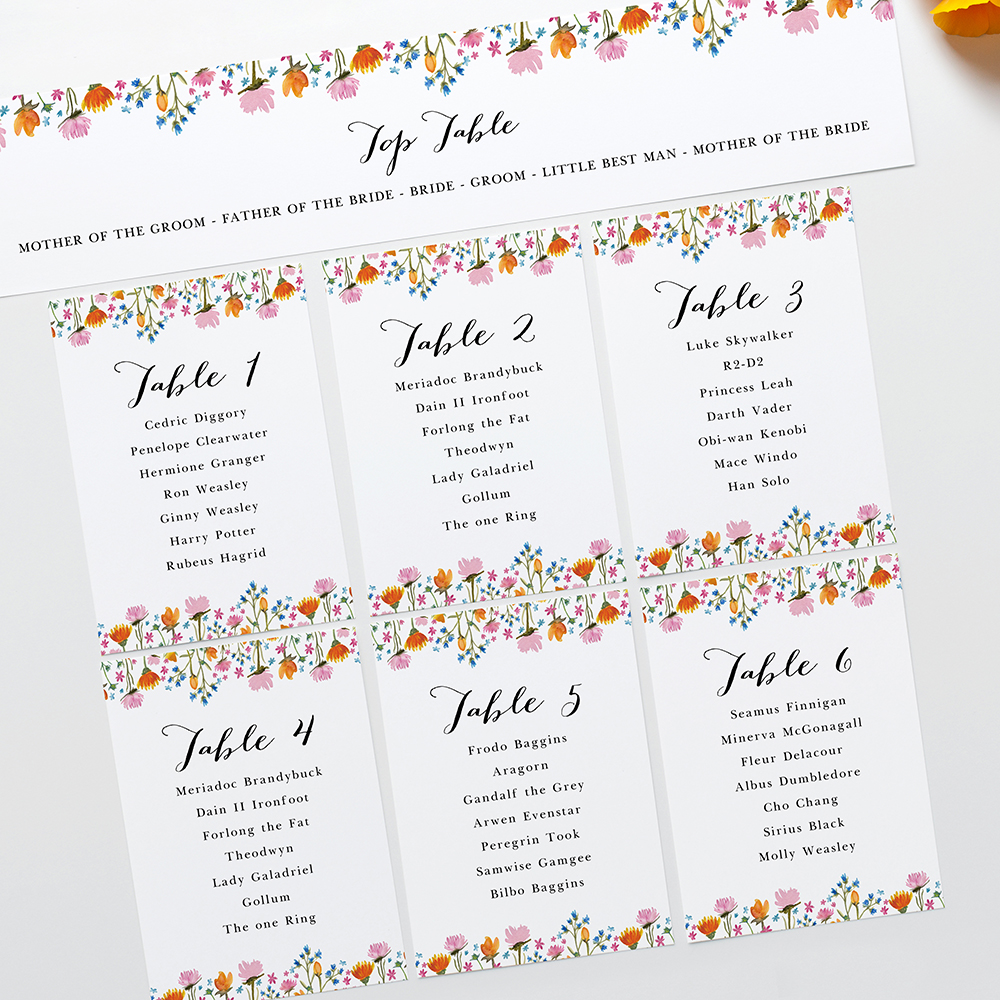 'Wild Floral' Table Plan Cards