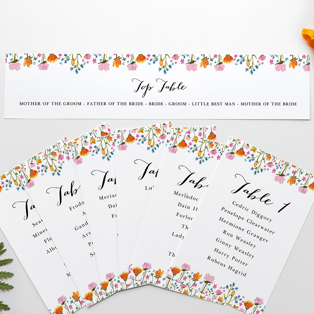 'Wild Floral' Table Plan Cards