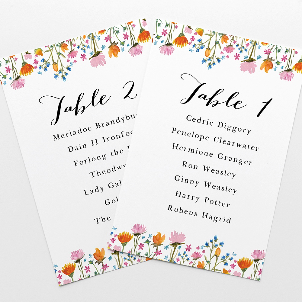 'Wild Floral' Table Plan Cards