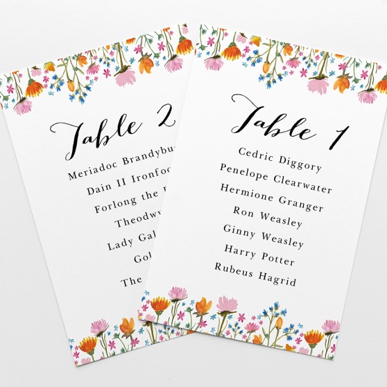 'Wild Floral' Table Plan Cards