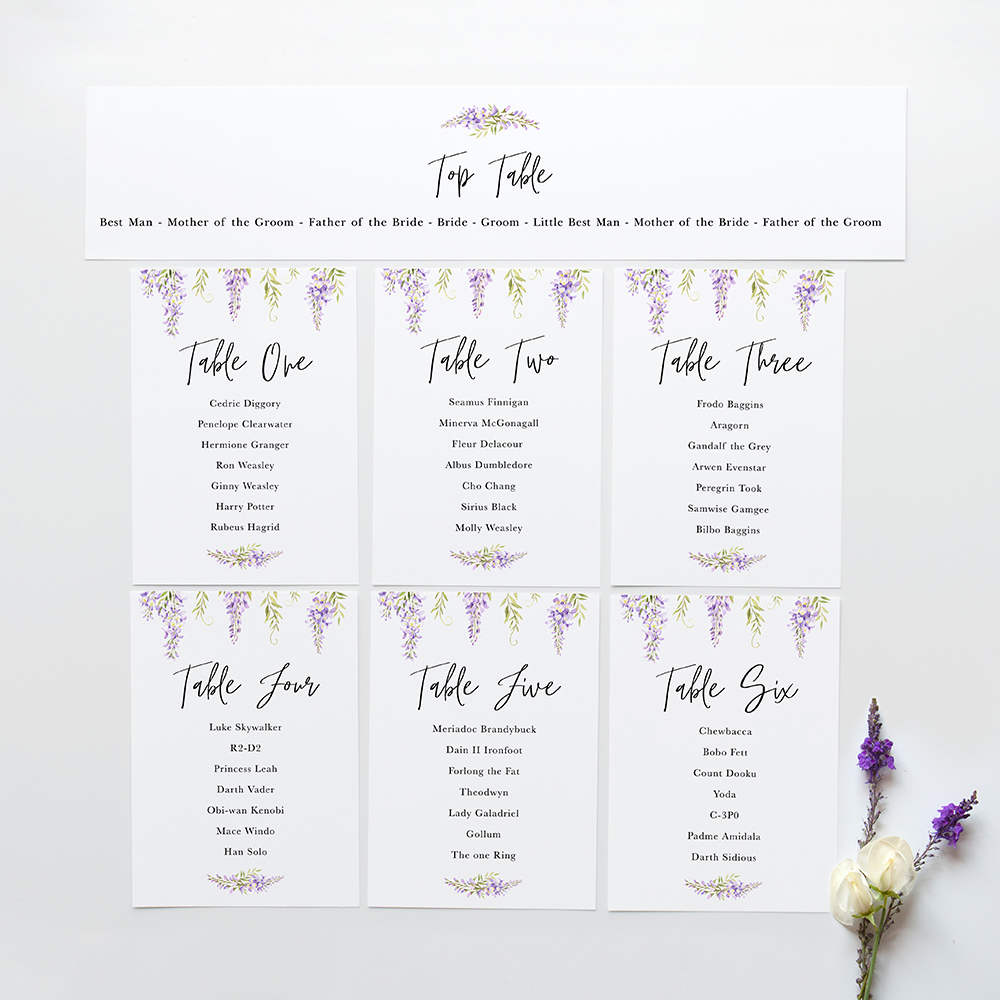 'Wisteria' Table Plan Cards
