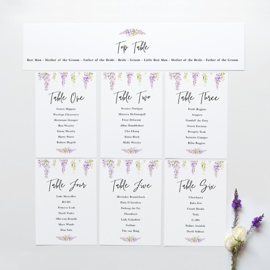 'Wisteria' Table Plan Card Sample