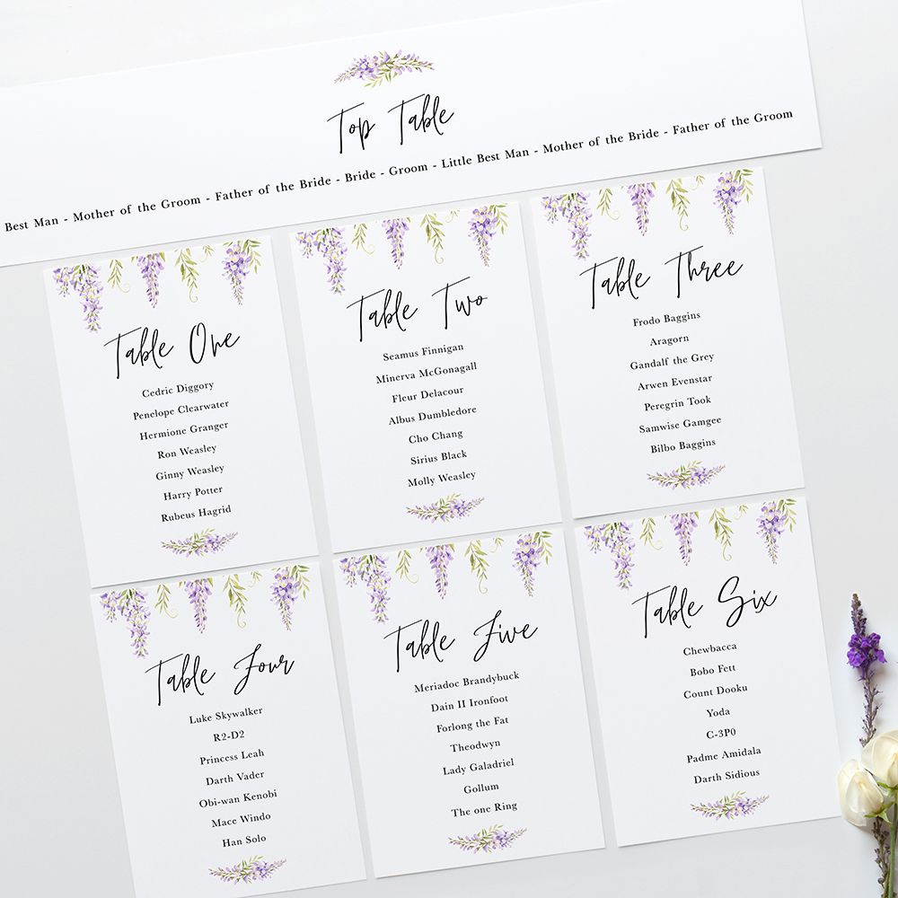 'Wisteria' Table Plan Cards