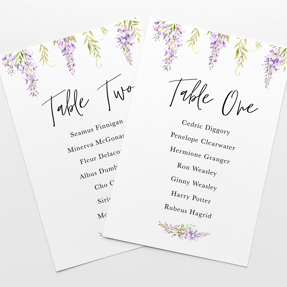 'Wisteria' Table Plan Cards