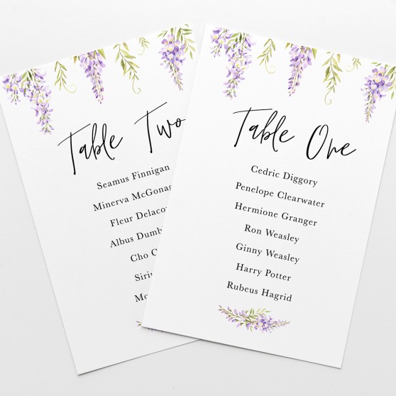 'Wisteria' Table Plan Card Sample