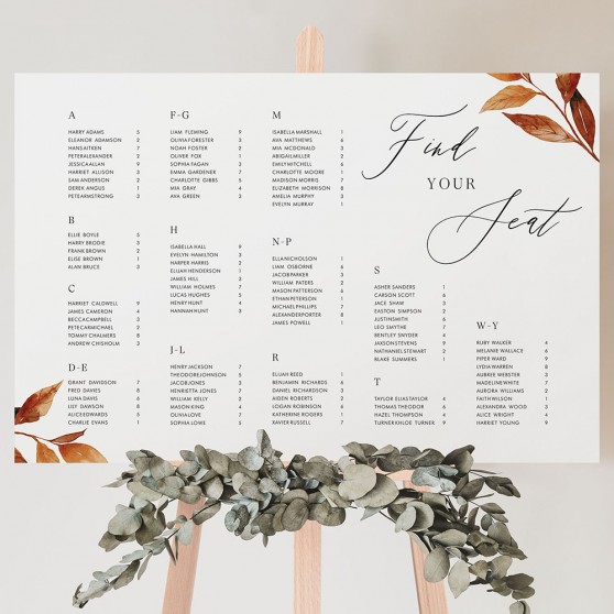 'Autumn Garden AG14' Large White Table Plan A2/A1