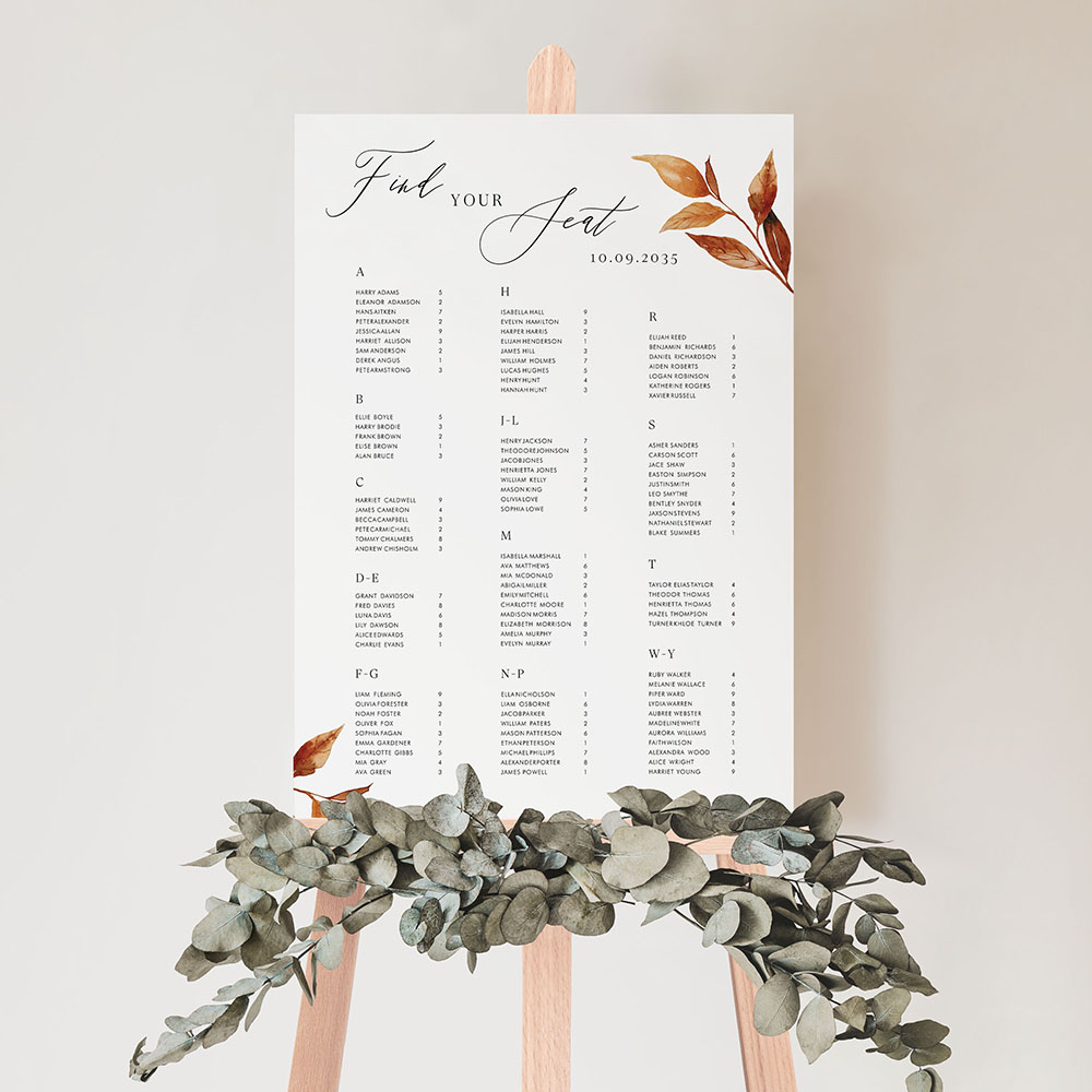 'Autumn Garden AG14' Large White Table Plan A2/A1