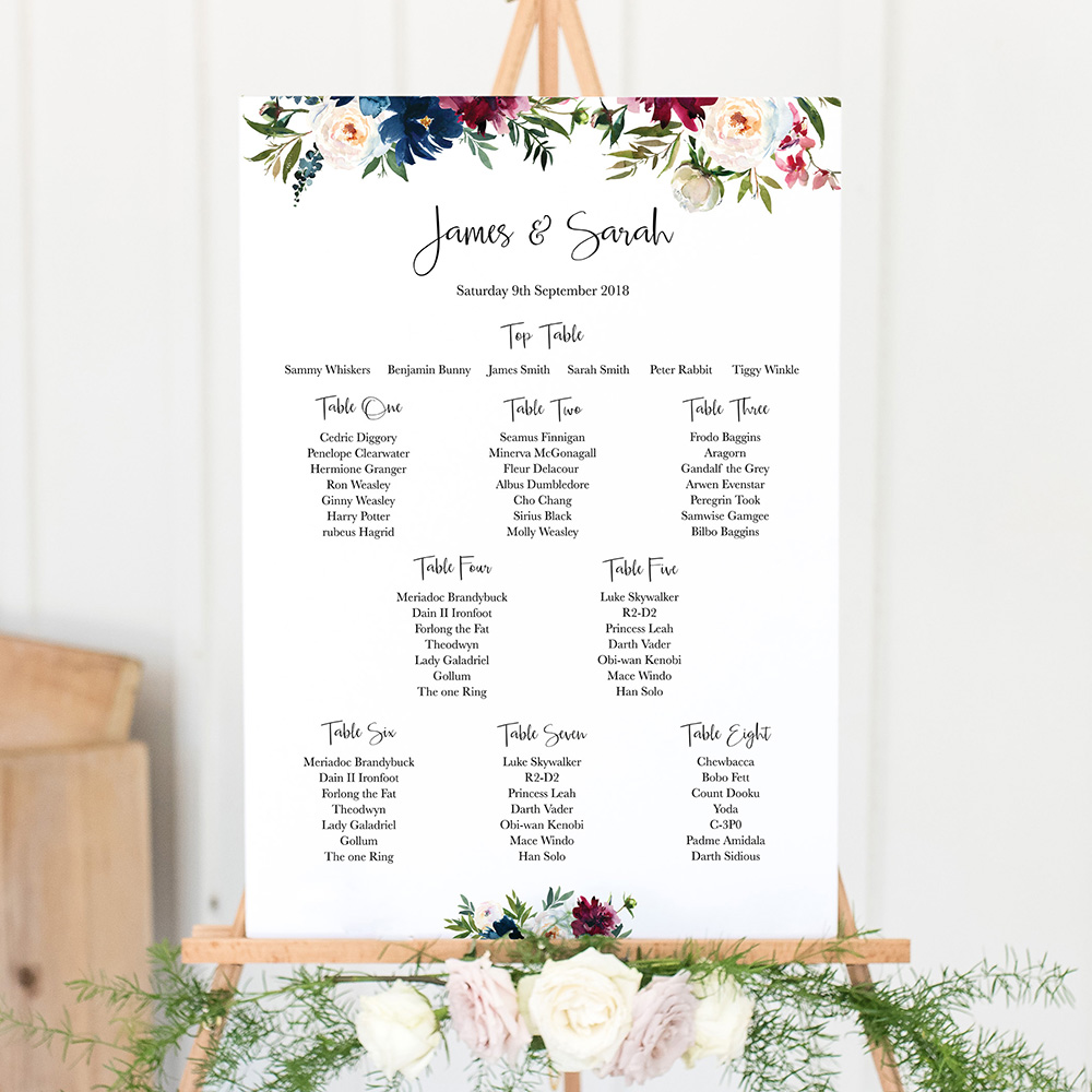 'Blue Velvet' Large White Table Plan A2/A1