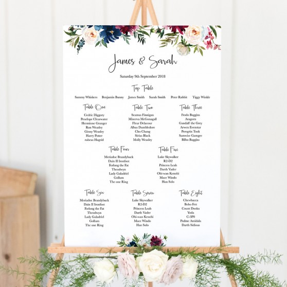 'Blue Velvet' Large White Table Plan A2/A1