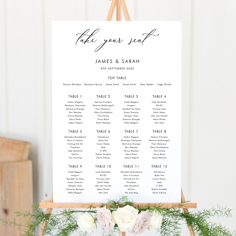 'Calligraphy 1' Large White Table Plan A2/A1
