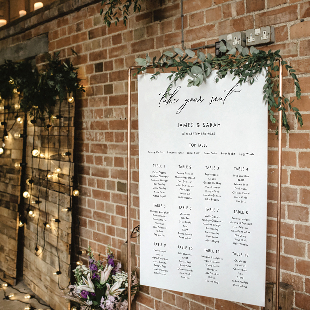 'Calligraphy 1' Large White Table Plan A2/A1