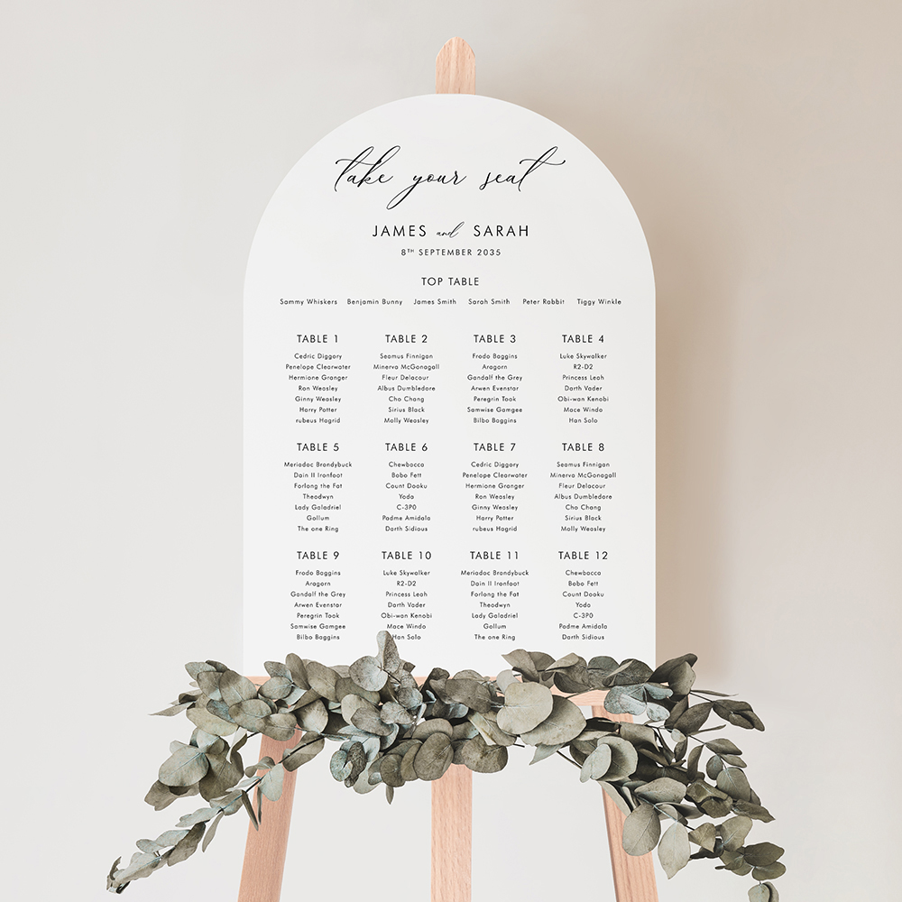 'Calligraphy 1' Large White Table Plan A2/A1