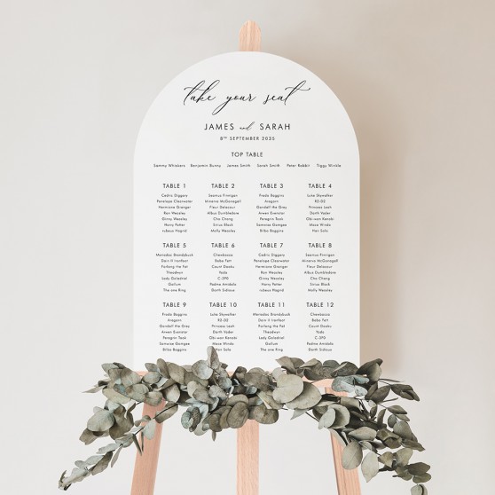 'Calligraphy 1' Large White Table Plan A2/A1