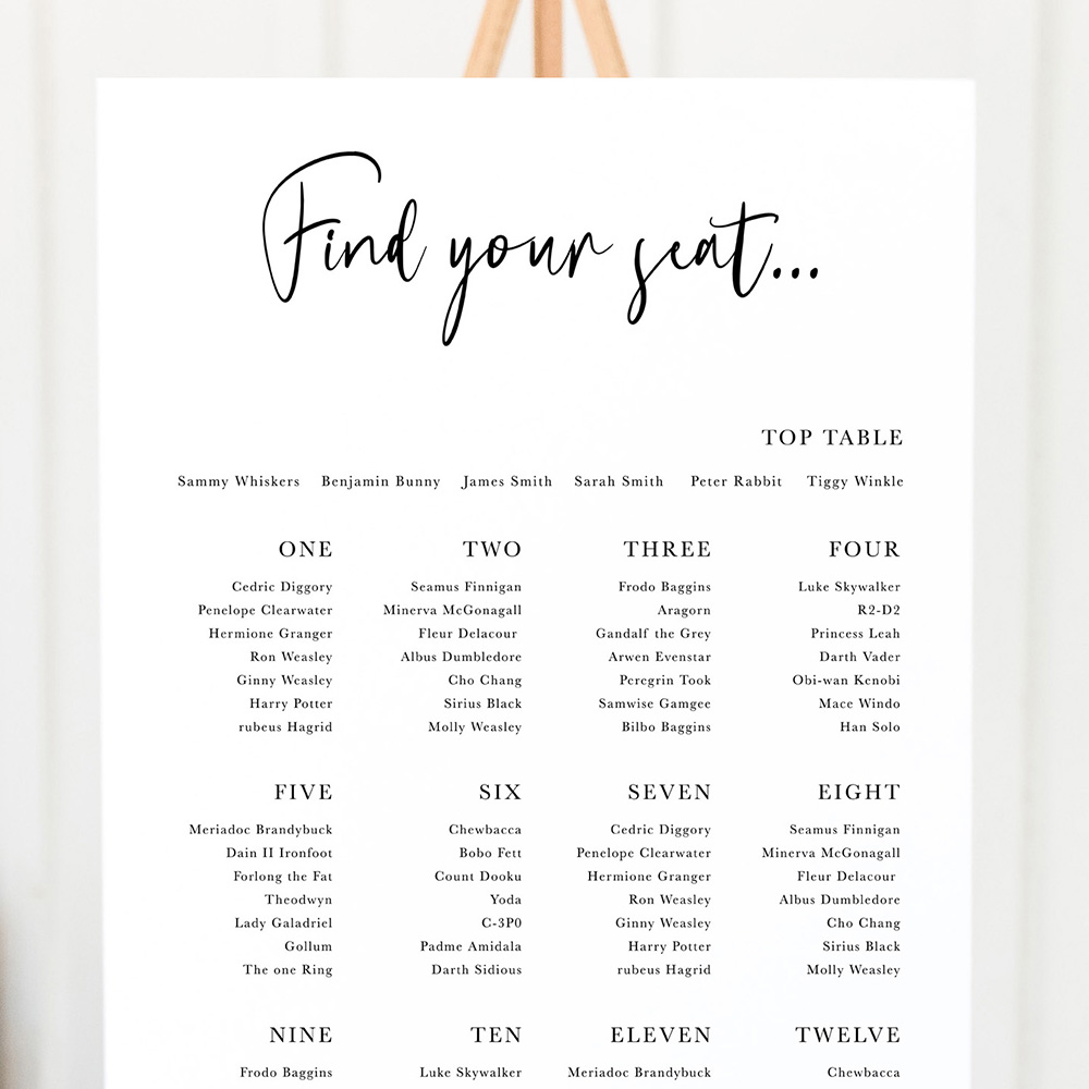 'Calligraphy 2' Large White Table Plan A2/A1