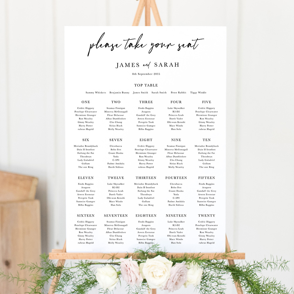'Calligraphy 3' Large White Table Plan A2/A1