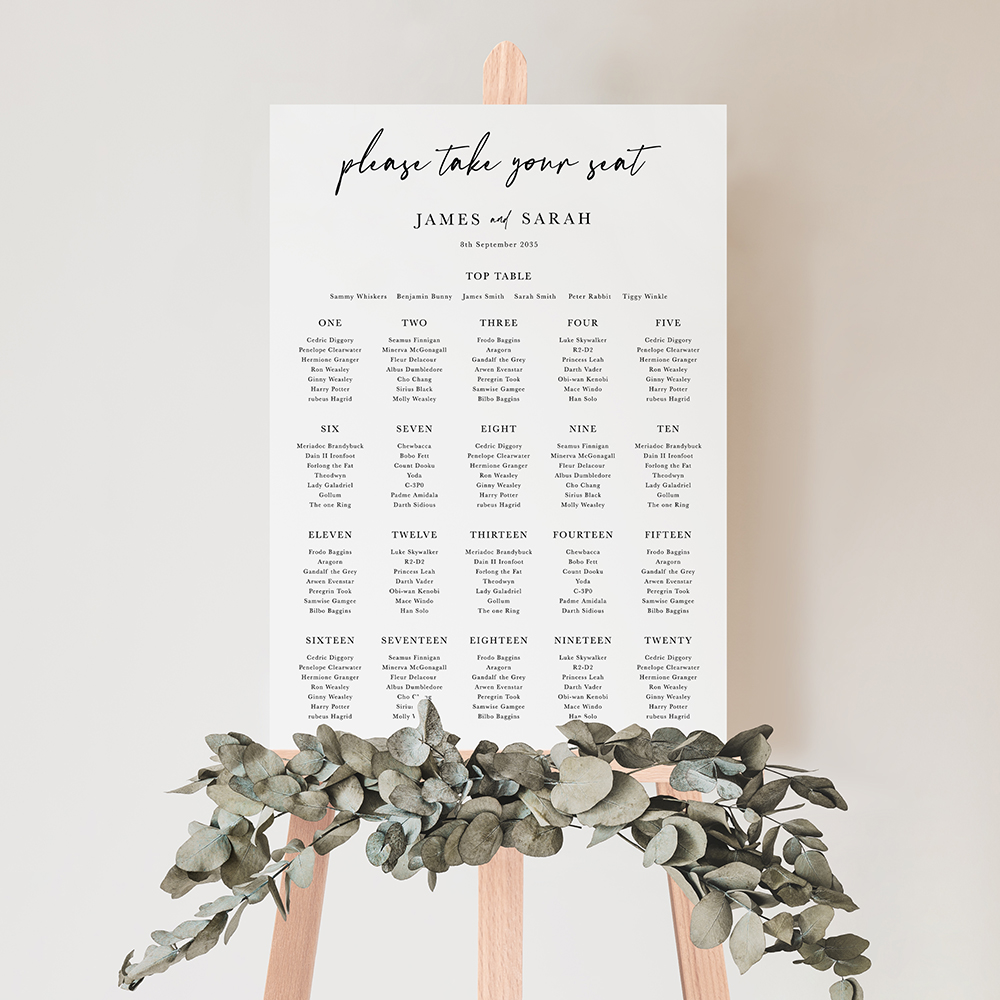 'Calligraphy 3' Large White Table Plan A2/A1