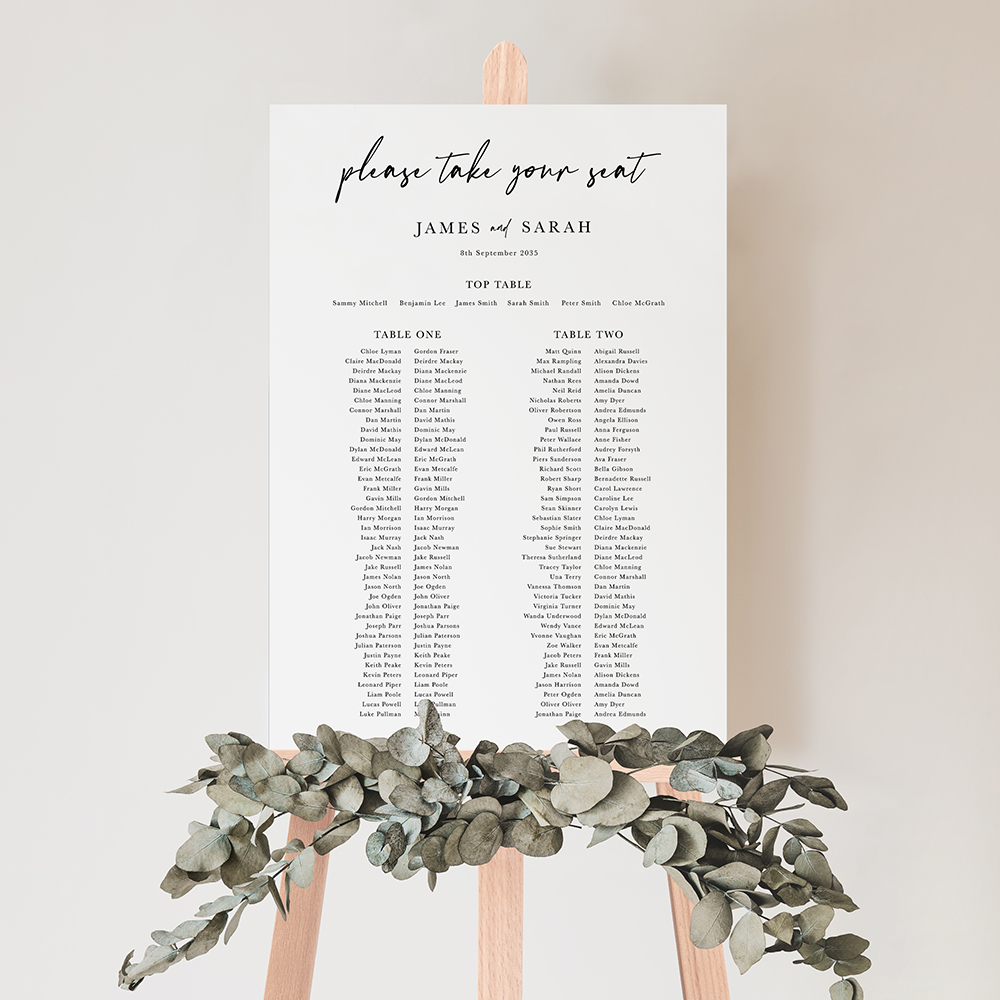 'Calligraphy 3' Large White Table Plan A2/A1