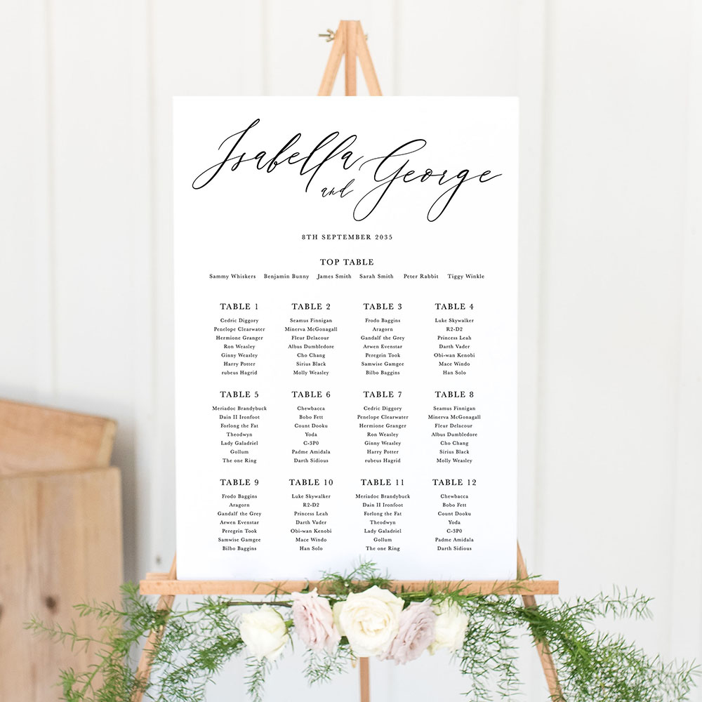 'Calligraphy 4' Large White Table Plan A2/A1