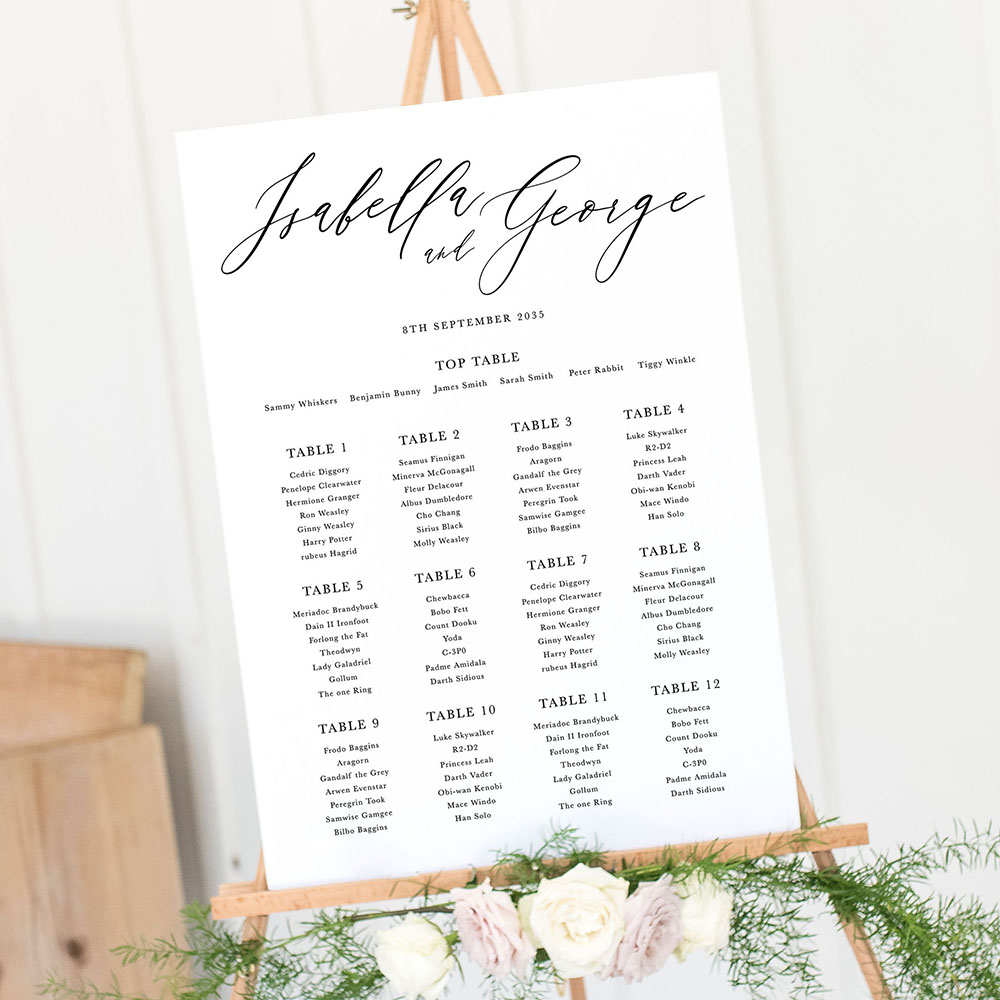 'Calligraphy 4' Large White Table Plan A2/A1
