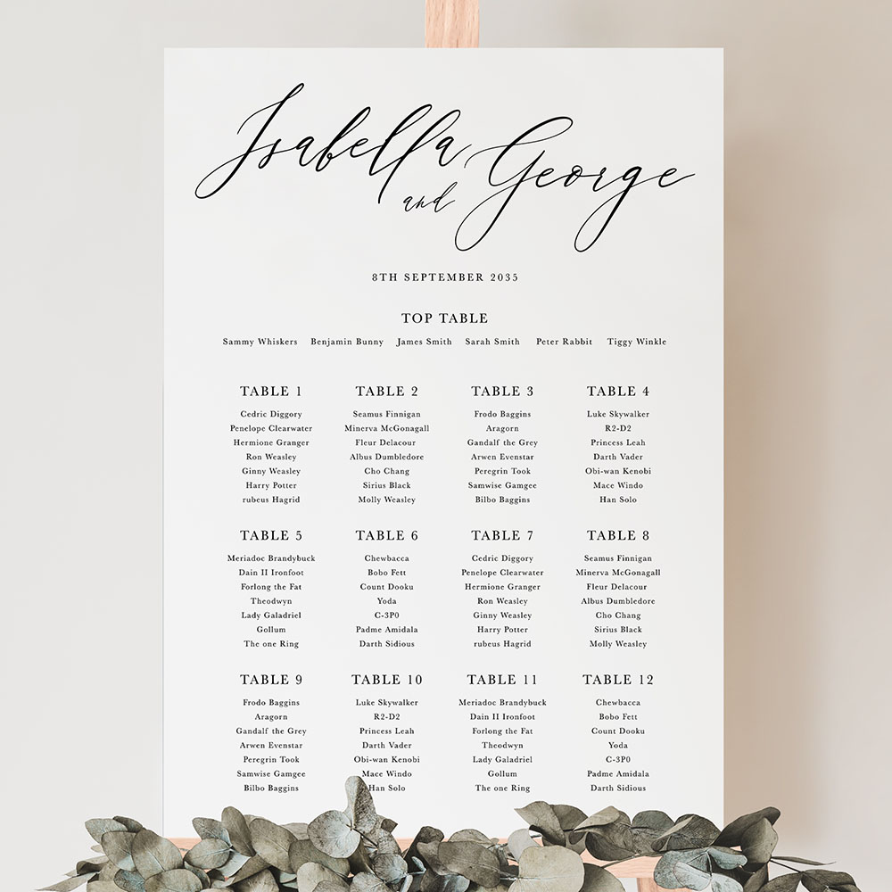 'Calligraphy 4' Large White Table Plan A2/A1