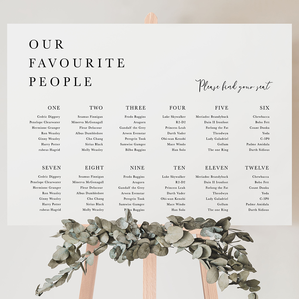 'Calligraphy 5' Large White Table Plan A2/A1