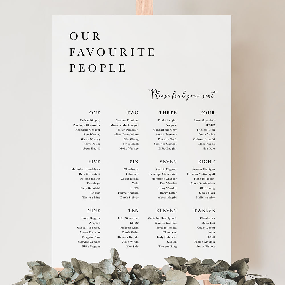 'Calligraphy 5' Large White Table Plan A2/A1