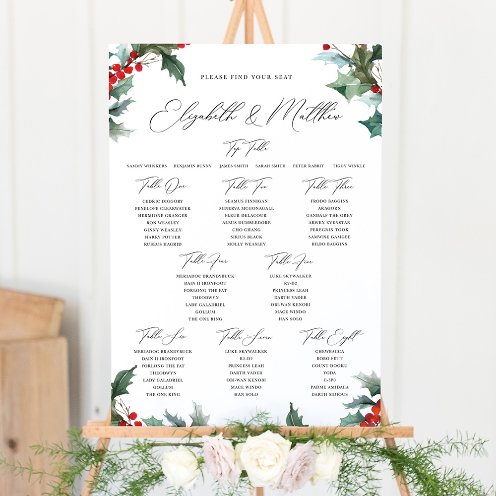 'Christmas Holly' Large White Table Plan A2/A1