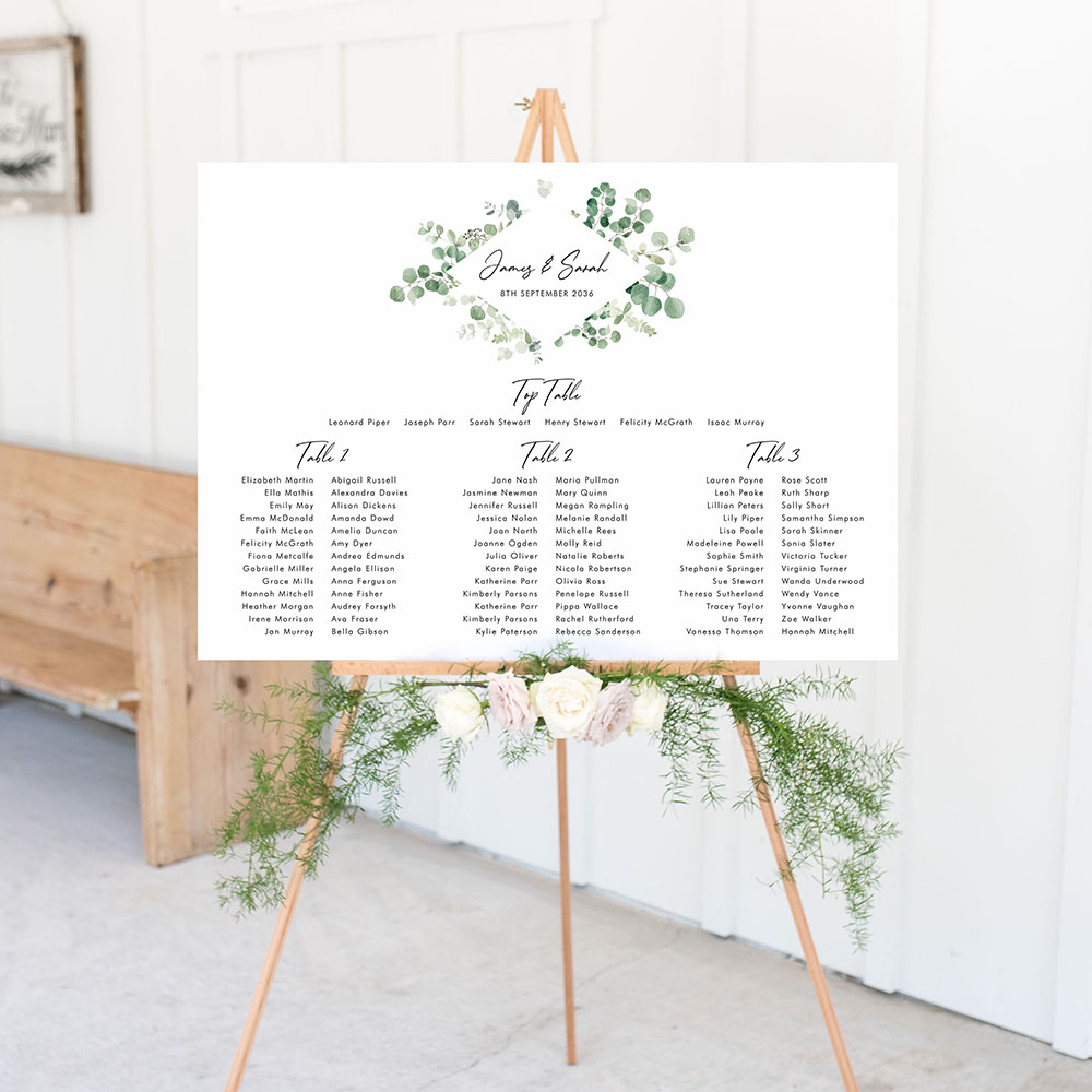 'Classic Eucalyptus Diamond' Large White Table Plan A2/A1