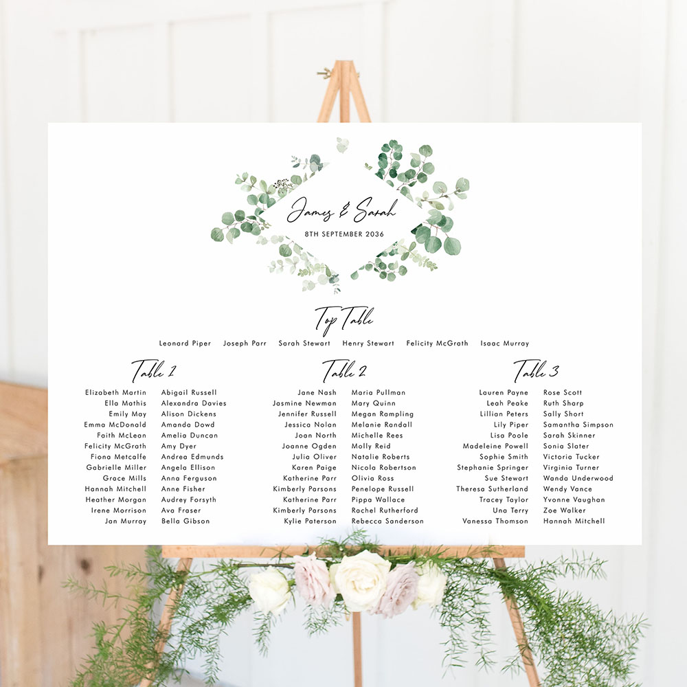 'Classic Eucalyptus Diamond' Large White Table Plan A2/A1