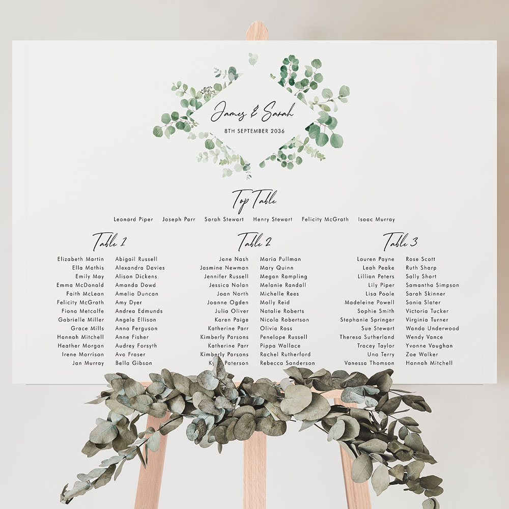 'Classic Eucalyptus Diamond' Large White Table Plan A2/A1