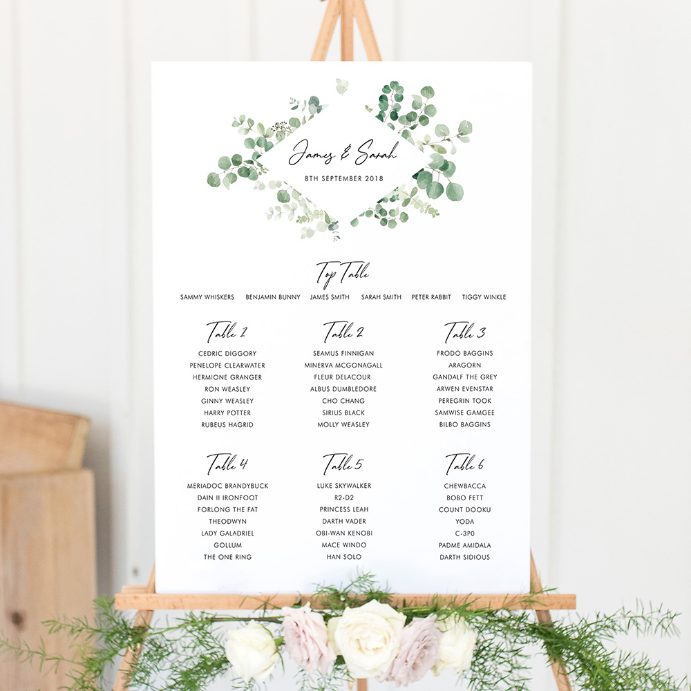 'Classic Eucalyptus Diamond' Large White Table Plan A2/A1