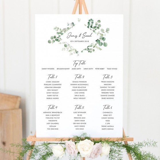 'Classic Eucalyptus Diamond' Large White Table Plan A2/A1