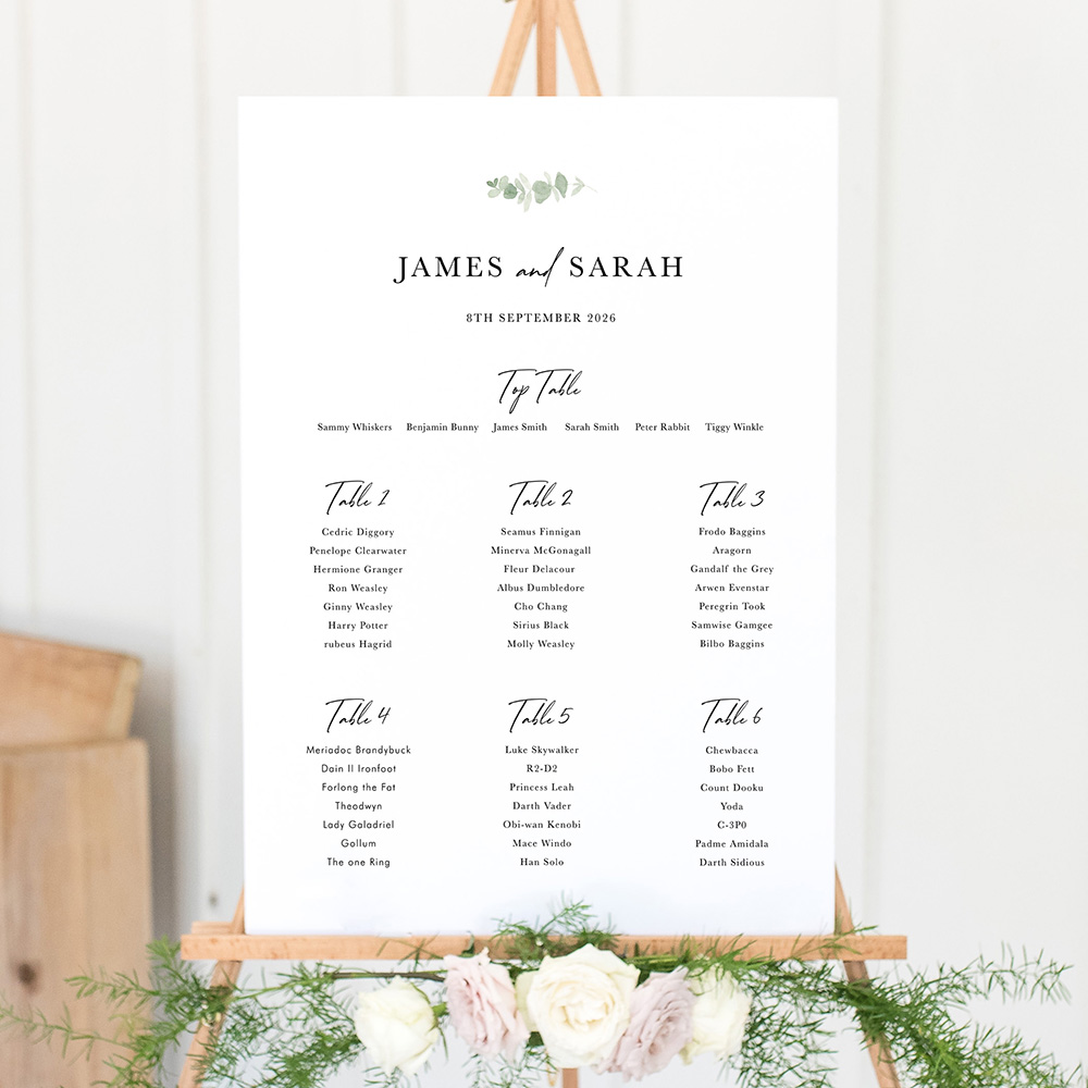 'Classic Eucalyptus CE11' Large White Table Plan A2/A1