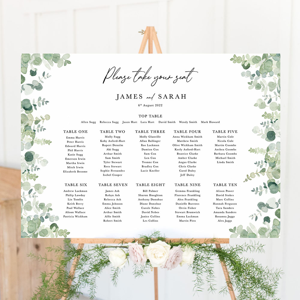 'Classic Eucalyptus CE14' Large White Table Plan A2/A1