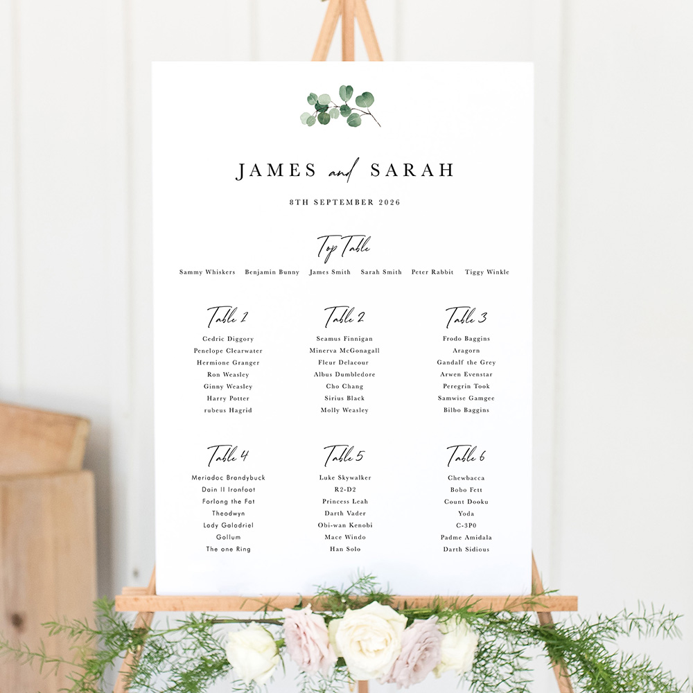 'Classic Eucalyptus CE20' Large White Table Plan A2/A1