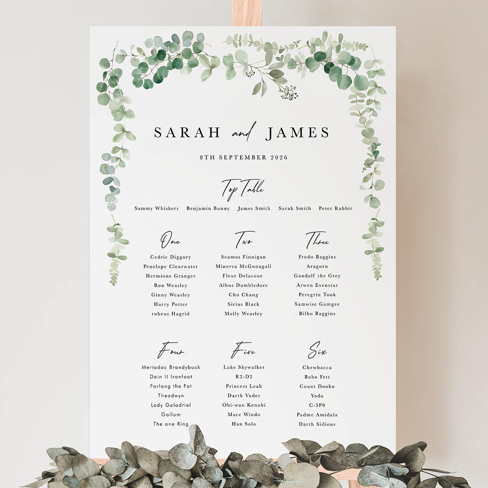 'Classic Eucalyptus CE22' Large White Table Plan A2/A1