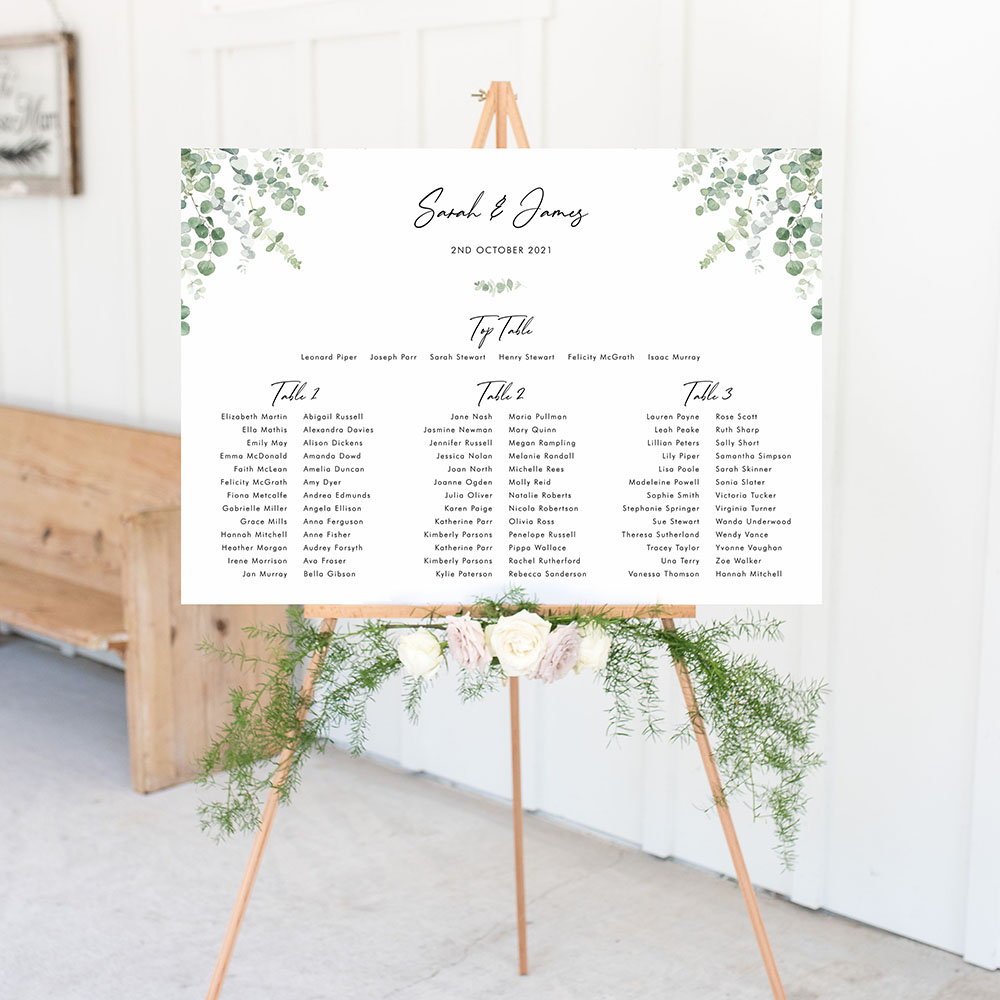 'Classic Eucalyptus' Large White Table Plan A2/A1