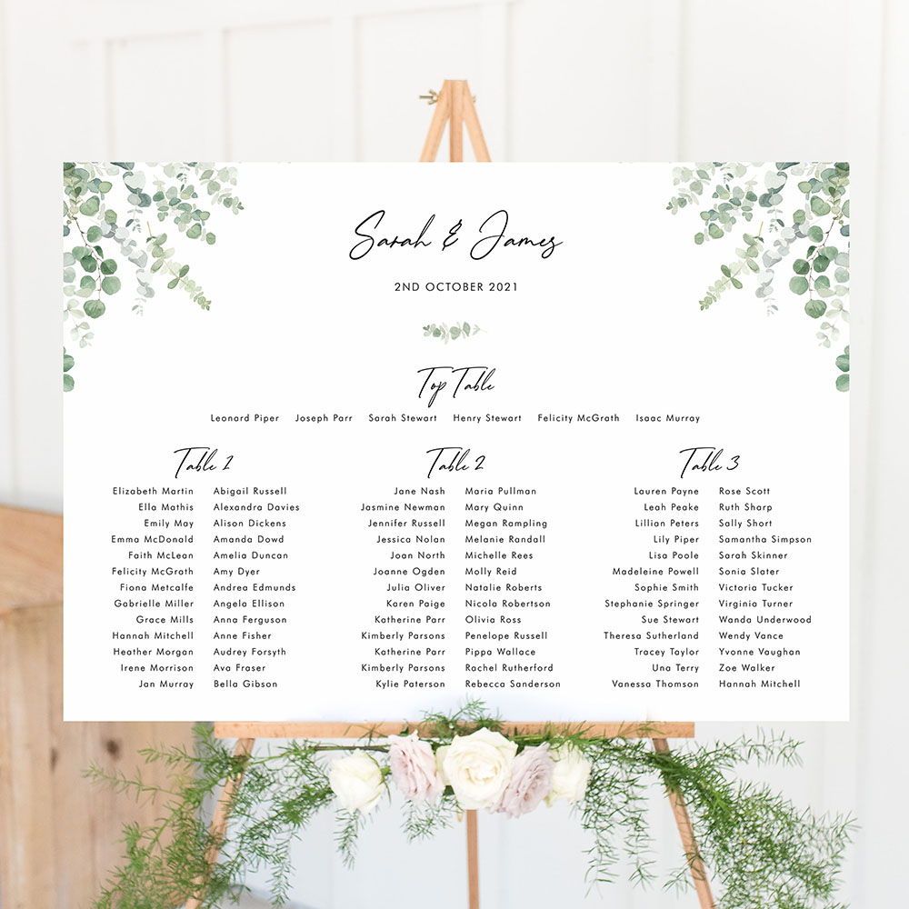 'Classic Eucalyptus' Large White Table Plan A2/A1