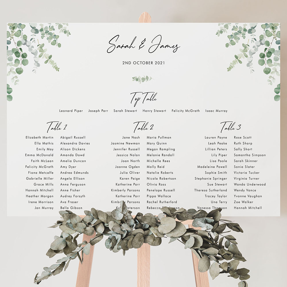 'Classic Eucalyptus' Large White Table Plan A2/A1