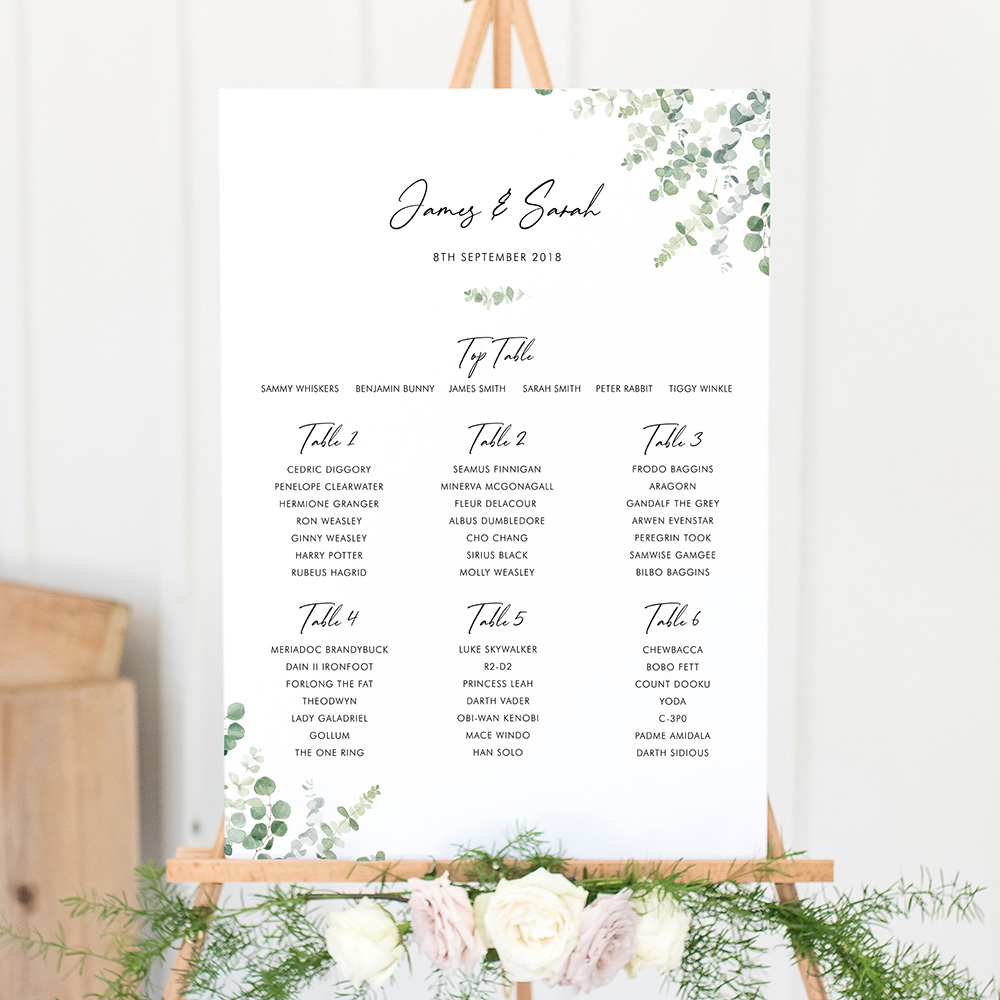 'Classic Eucalyptus' Large White Table Plan A2/A1