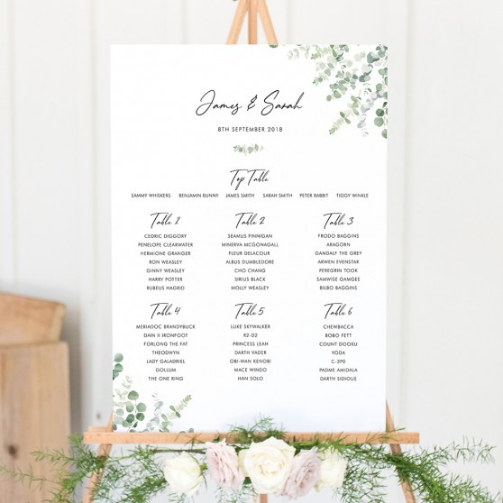 'Classic Eucalyptus' Large White Table Plan A2/A1