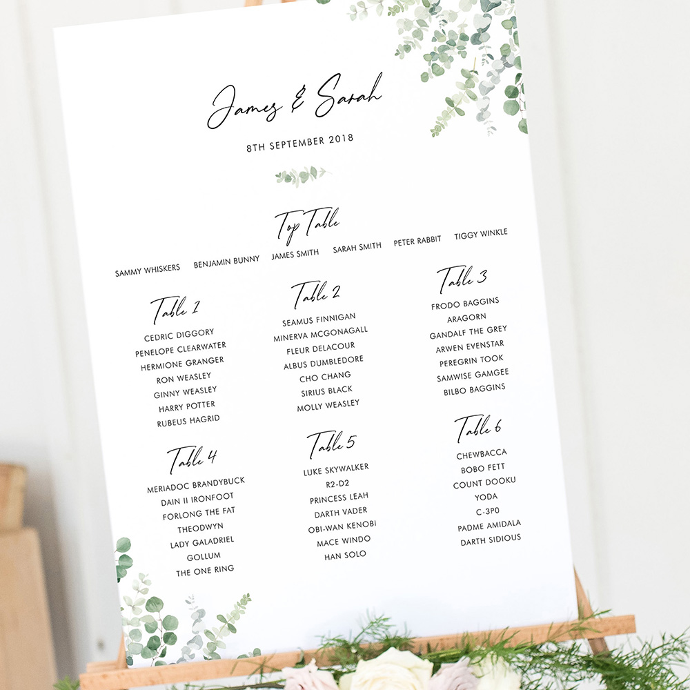 'Classic Eucalyptus' Large White Table Plan A2/A1