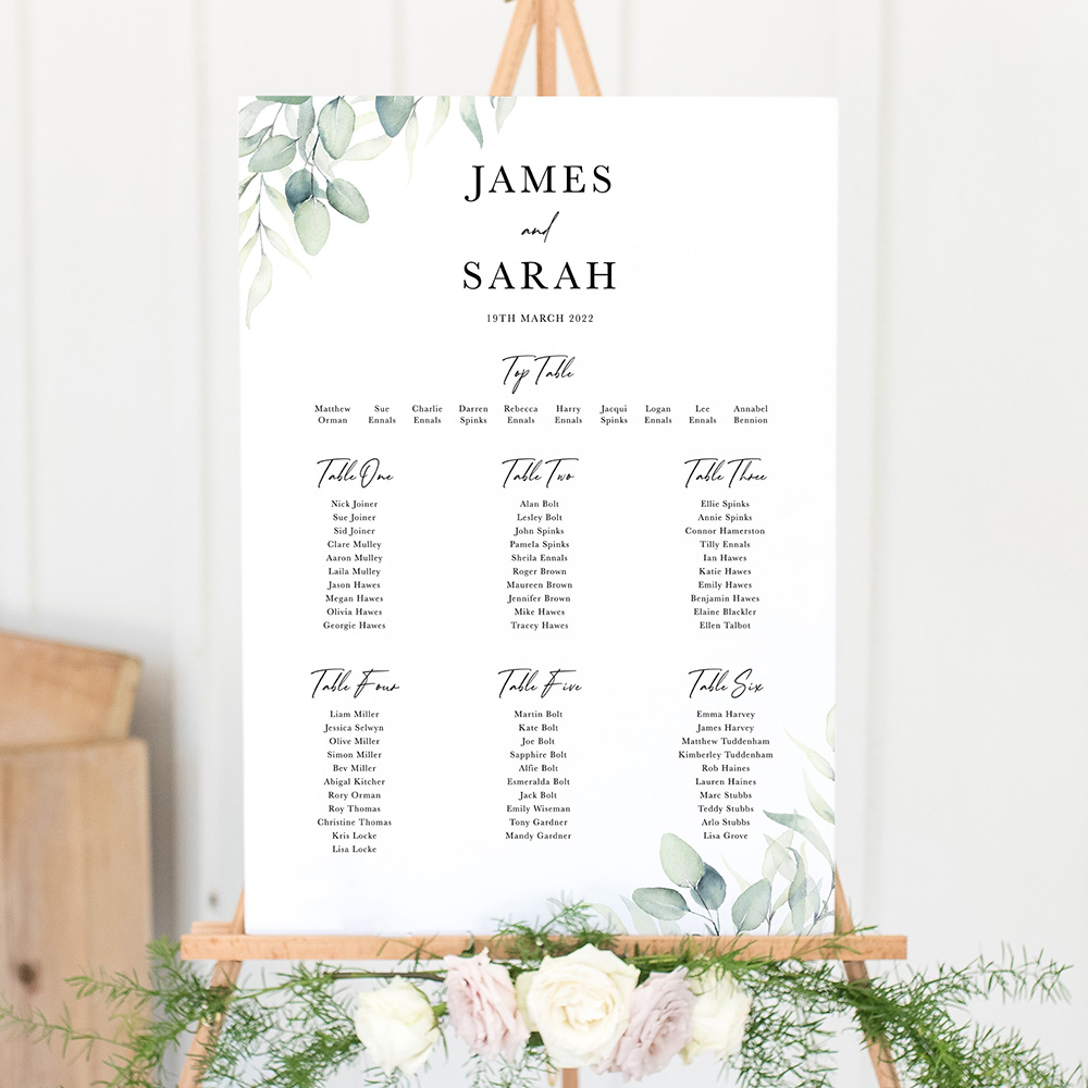 'Dreamy Eucalyptus' Large White Table Plan A2/A1