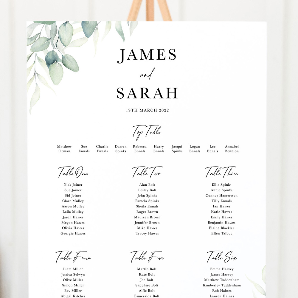 'Dreamy Eucalyptus' Large White Table Plan A2/A1