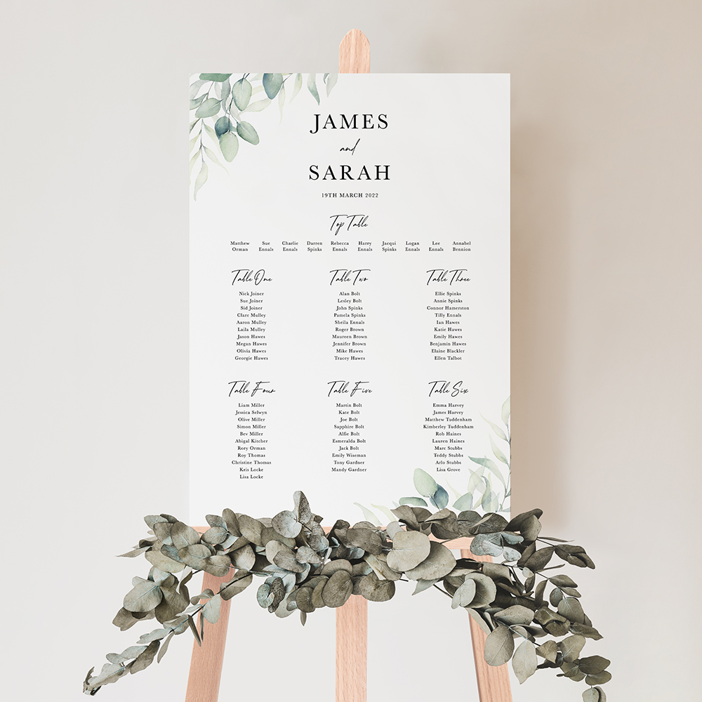 'Dreamy Eucalyptus' Large White Table Plan A2/A1