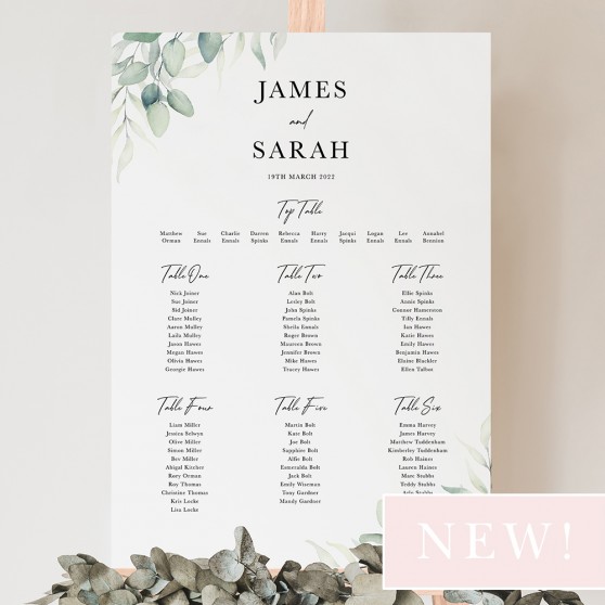'Dreamy Eucalyptus' Large White Table Plan A2/A1