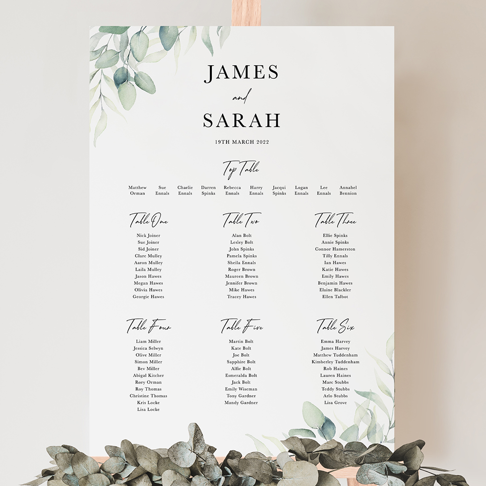 'Dreamy Eucalyptus' Large White Table Plan A2/A1