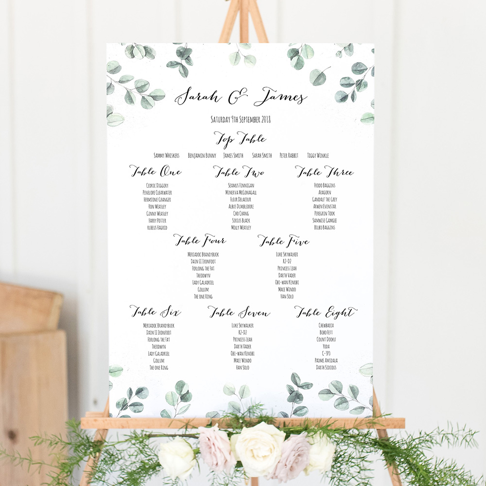 'Eucalyptus' A3 Table Plan