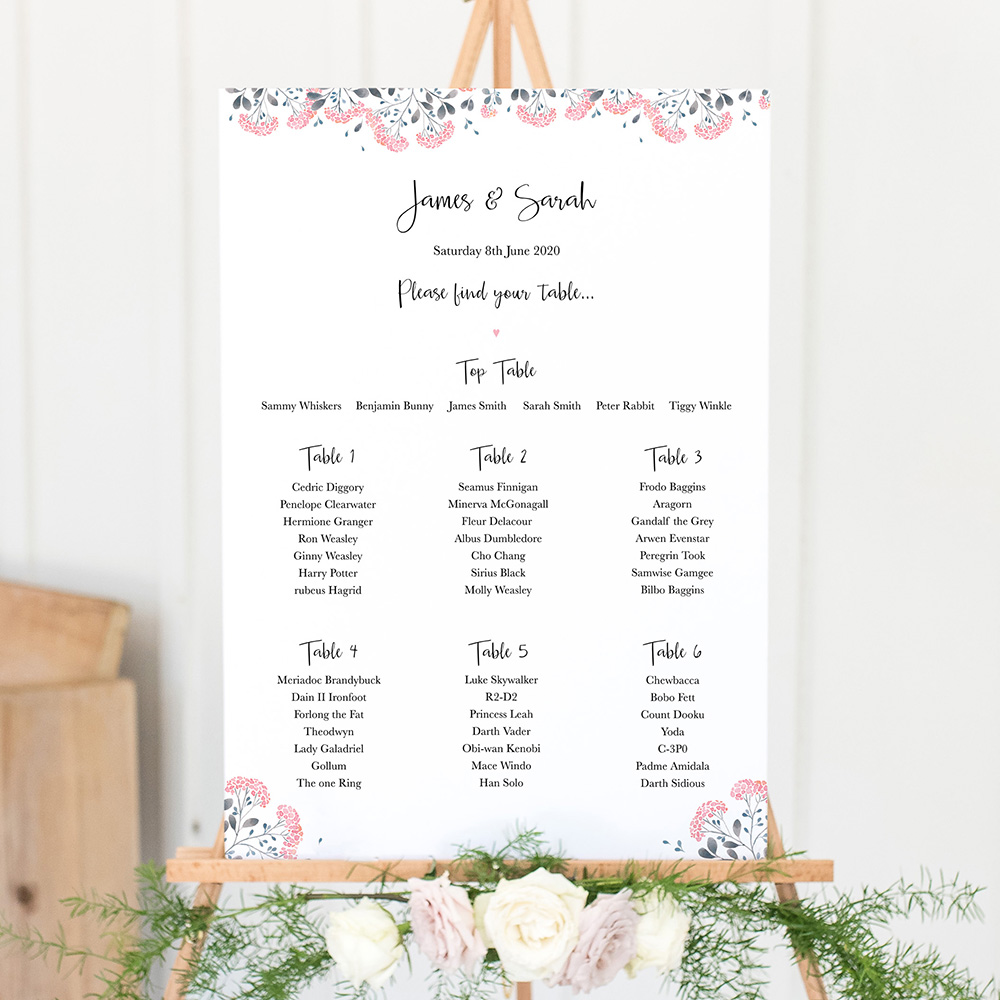 'Felicity' A3 Table Plan